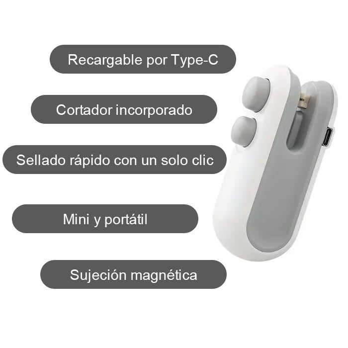 ✨ Última Venta 49% DE DESCUENTO 💥 Pequeña Selladora Magnética Recargable 2 en 1 para Snacks - Máquina de Sellado Mini para el Hogar