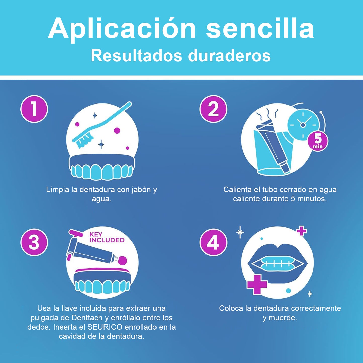 Adhesivo para dentaduras de termoplástico de larga duración (una aplicación, uso seguro hasta 4 días)