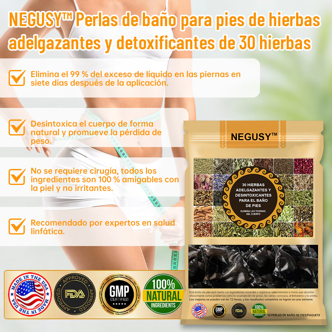 NEGUSY™ Perlas de Baño Desintoxicante y Adelgazante de 30 Hierbas - 🦵👩‍⚕️ (Certificación LANA, Asociación Linfática de América)